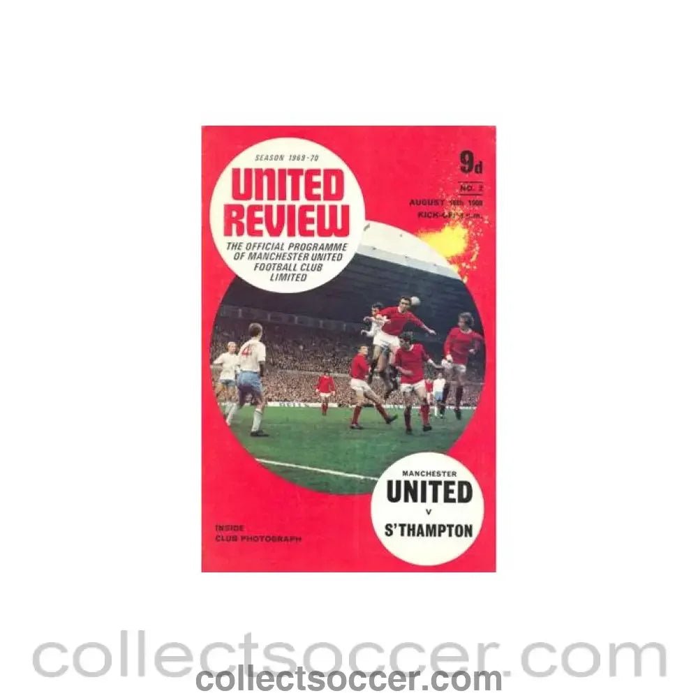 1969 - Manchester United v Southampton official programme 16/08/1969 Football League, half price - Collect Soccer