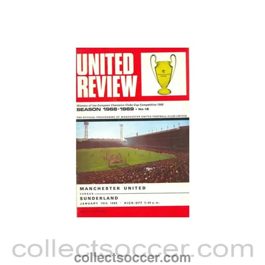 1969 - Manchester United v Sunderland official programme 18/01/1969 token cut - Collect Soccer