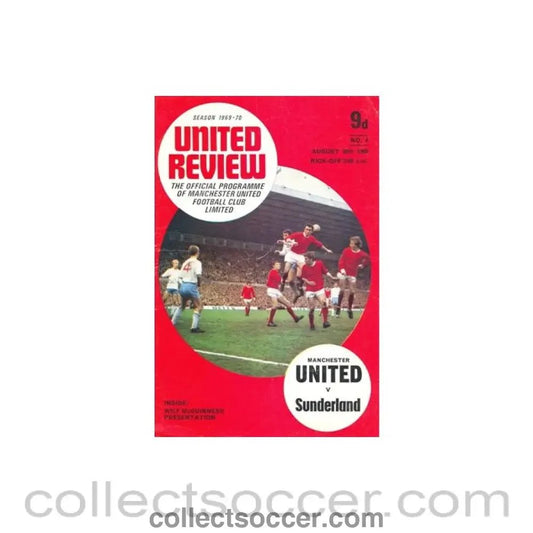 1969 - Manchester United v Sunderland official programme 30/08/1969 token cut, half price - Collect Soccer
