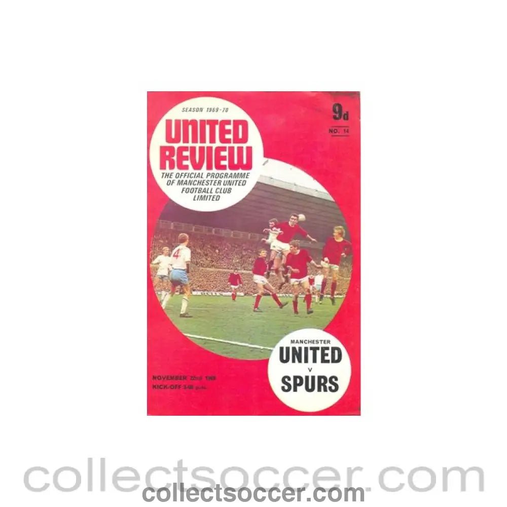 1969 - Manchester United v Tottenham Hotspur official programme 22/11/1969 token cut, half price - Collect Soccer
