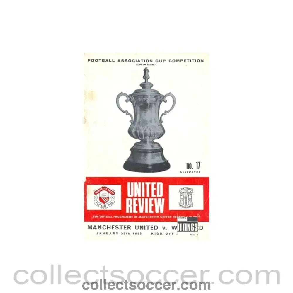 1969 - Manchester United v Watford official programme 25/01/1969 F.A. Cup, half price - Collect Soccer