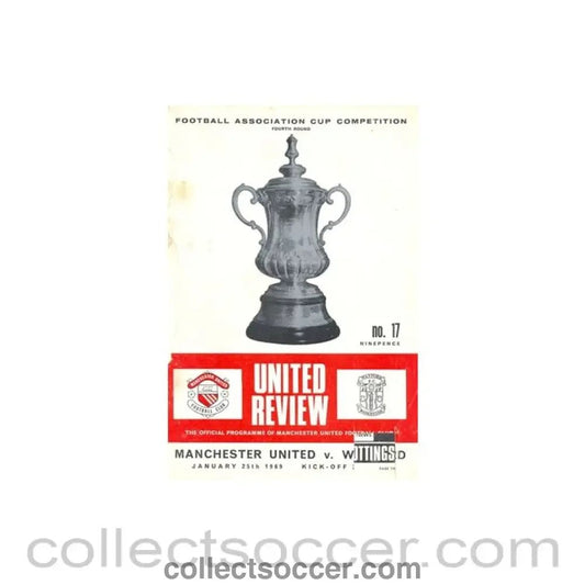 1969 - Manchester United v Watford official programme 25/01/1969 F.A. Cup, half price - Collect Soccer
