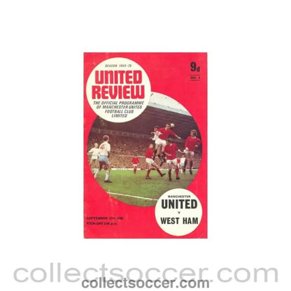 1969 - Manchester United v West Ham United official programme 27/09/1969 Football League, half price - Collect Soccer