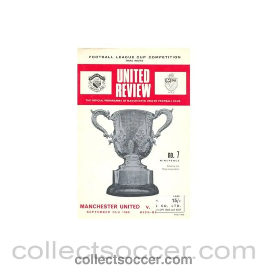 1969 - Manchester United v Wrexham official programme 23/09/1969 token cut, half price - Collect Soccer