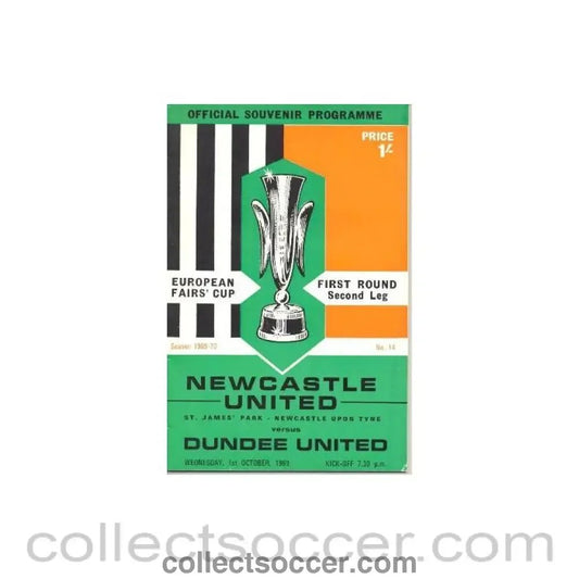 1969 Newcastle United v Dundee United European Fairs Cup official programme 01/10/1969 - Collect Soccer