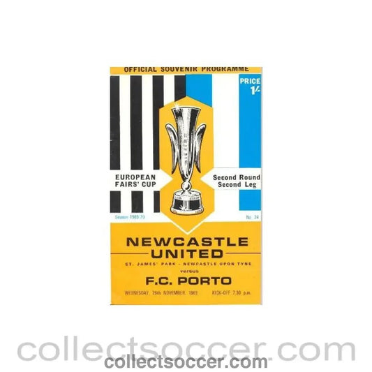 1969 - Newcastle United v Porto European Fairs Cup Second Round Second Leg official programme 26/11/1969 - Collect Soccer