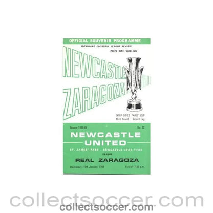 1969 - Newcastle United v Real Zaragoza official programme 15/01/1969 - Collect Soccer