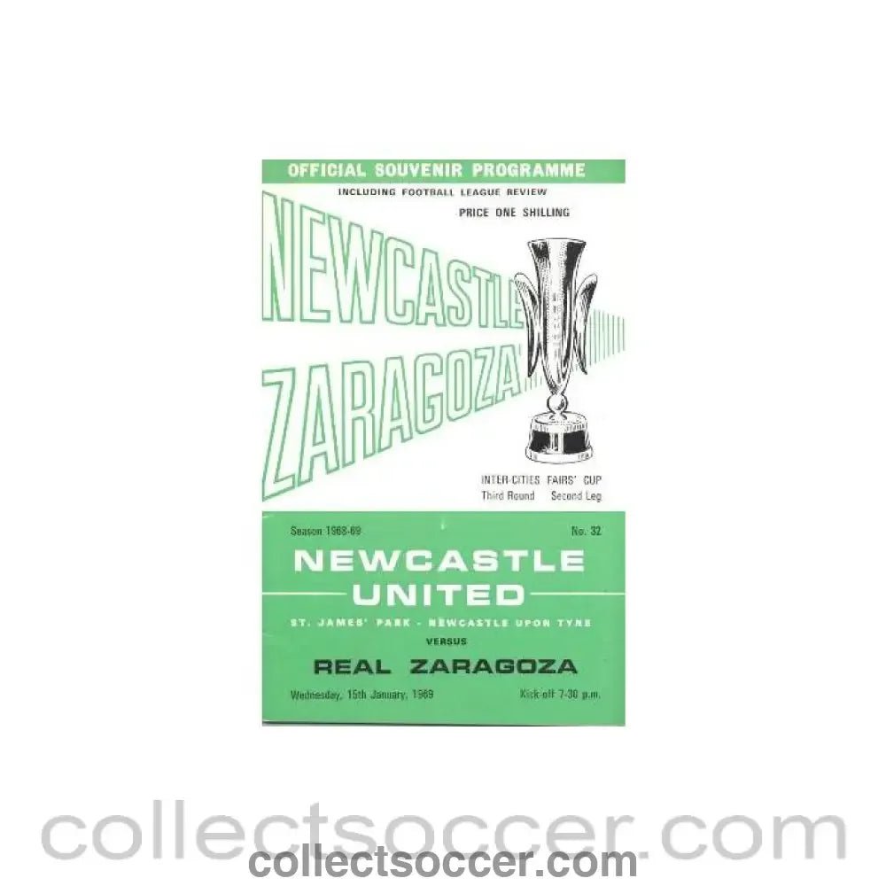 1969 - Newcastle United v Real Zaragoza official programme 15/01/1969 - Collect Soccer