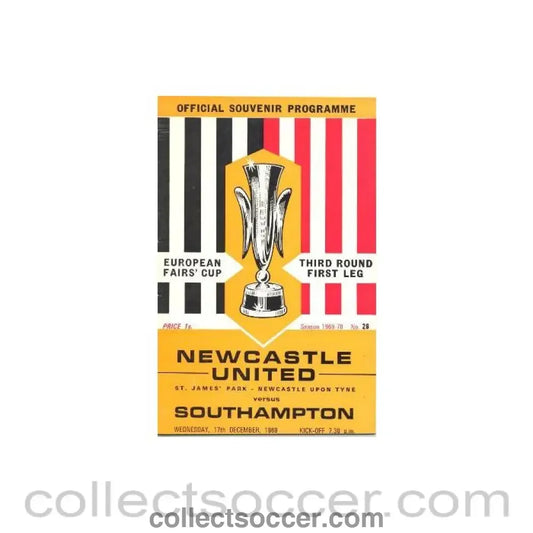 1969 Newcastle United v Southampton European Fairs Cup Third Round First Leg official programme 17/12/1969
