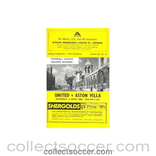 1969 - Oxford United v Aston Villa official programme 05/04/1969 Football League - Collect Soccer