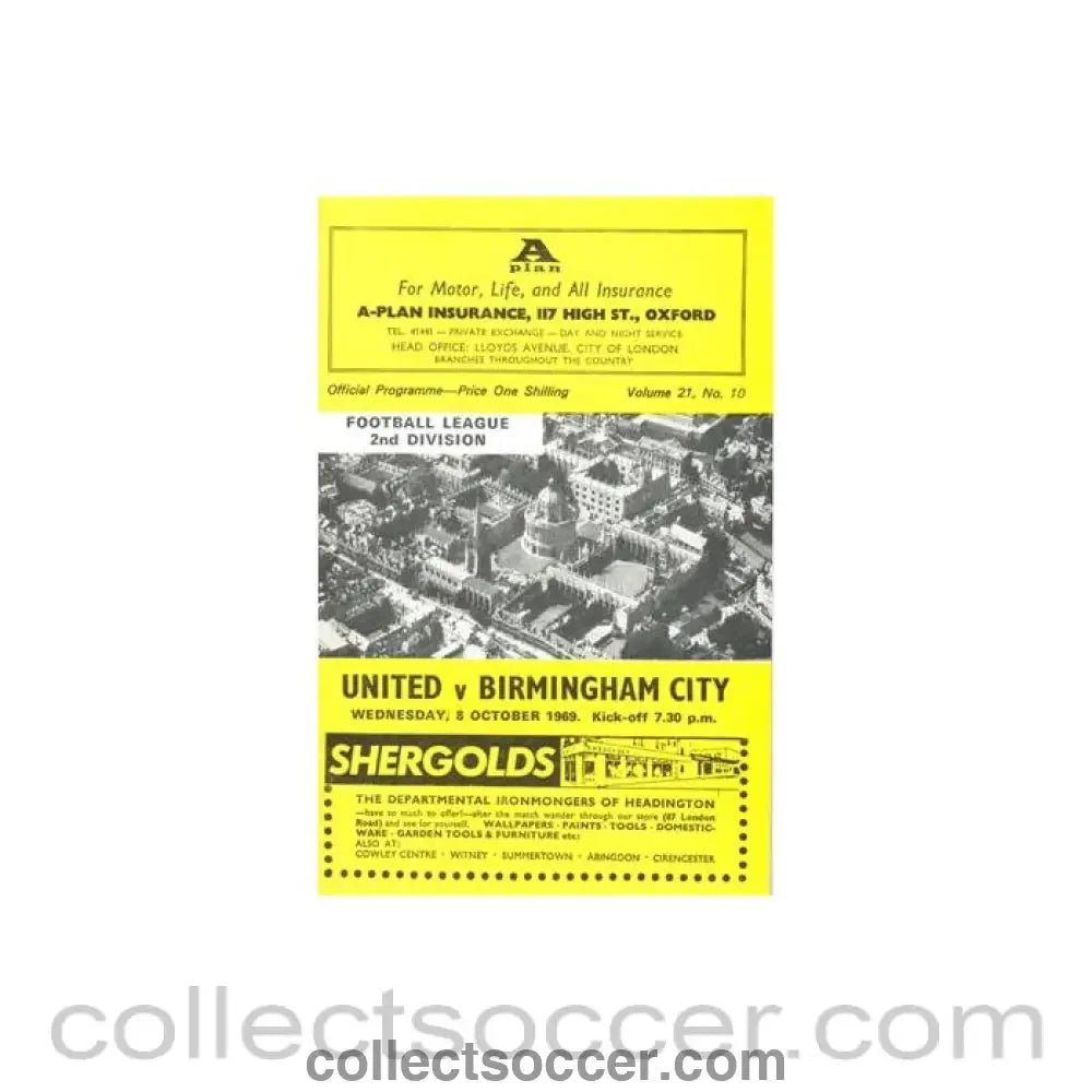 1969 - Oxford United v Birmingham City official programme 08/10/1969 Football League - Collect Soccer