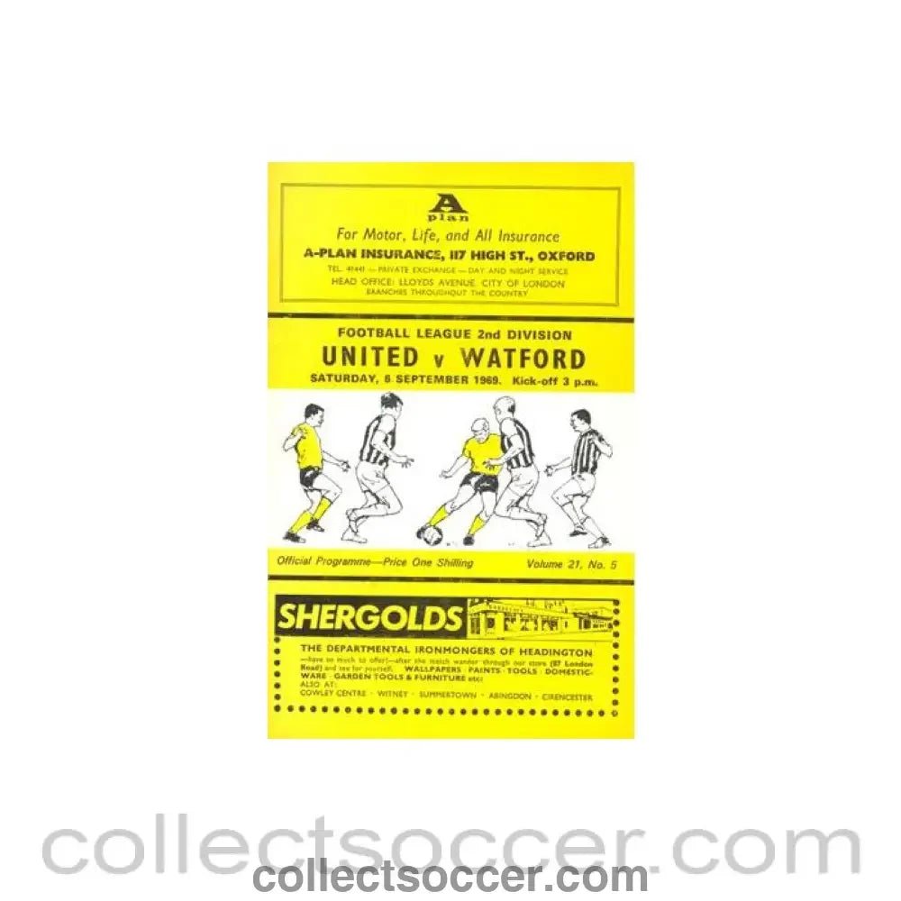 1969 - Oxford United v Watford official programme 06/09/1969 Football League - Collect Soccer