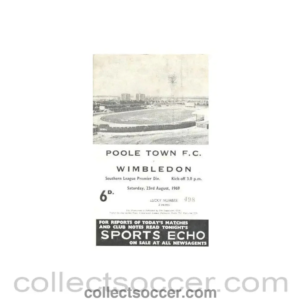 1969 - Poole Town v Wimbledon official programme 23/08/1969 - Collect Soccer