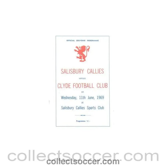 1969 - Salisbury Callies Zimbabwe v Clyde official programme 11/06/1969 - Collect Soccer