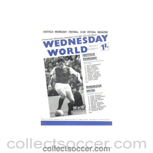 1969 - Sheffield Wednesday v Manchester United official programme 17/09/1969 Football League - Collect Soccer
