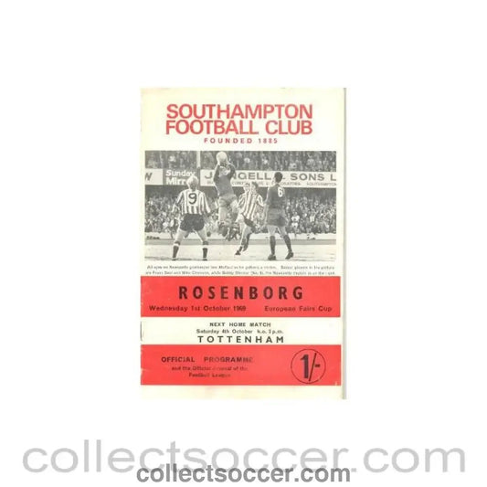 1969 Southampton v Rosenborg European Fairs Cup 01/10/1969 official programme 01/10/1969 - Collect Soccer