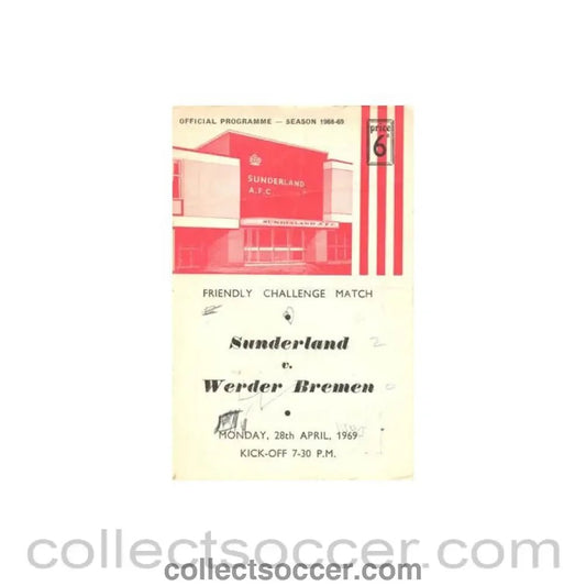 1969 - Sunderland v Werder Bremen official programme 28/04/1969 Friendly Match - Collect Soccer