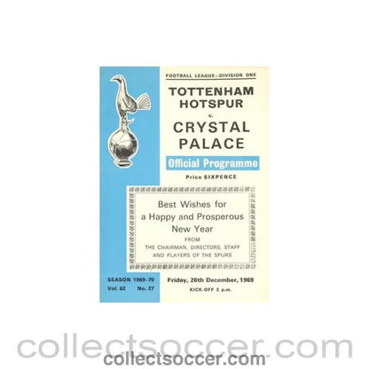 1969 - Tottenham Hotspur v Crystal Palace official programme 26/12/1969 Football League - Collect Soccer