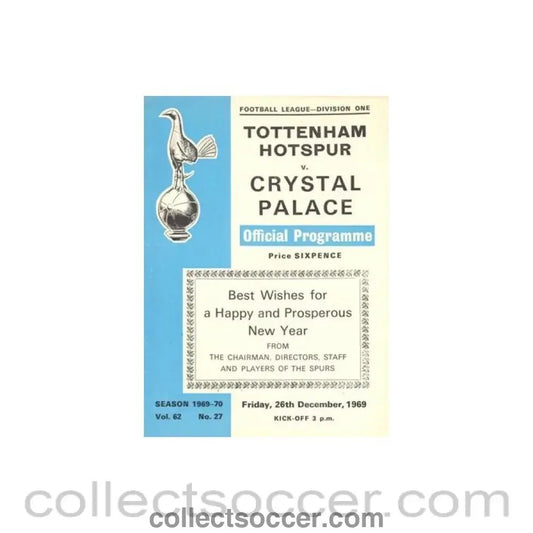 1969 - Tottenham Hotspur v Crystal Palace official programme 26/12/1969 Football League - Collect Soccer