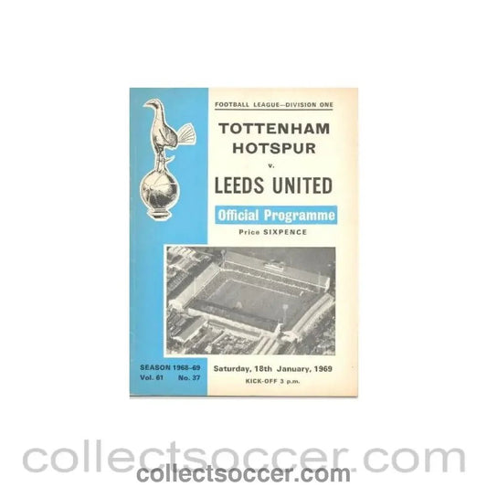 1969 - Tottenham Hotspur v Leeds United official programme 18/01/1969 - Collect Soccer
