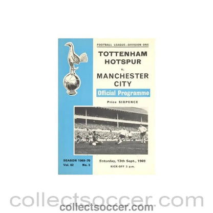 1969 - Tottenham Hotspur v Manchester City official programme 13/09/1969 Football League - Collect Soccer