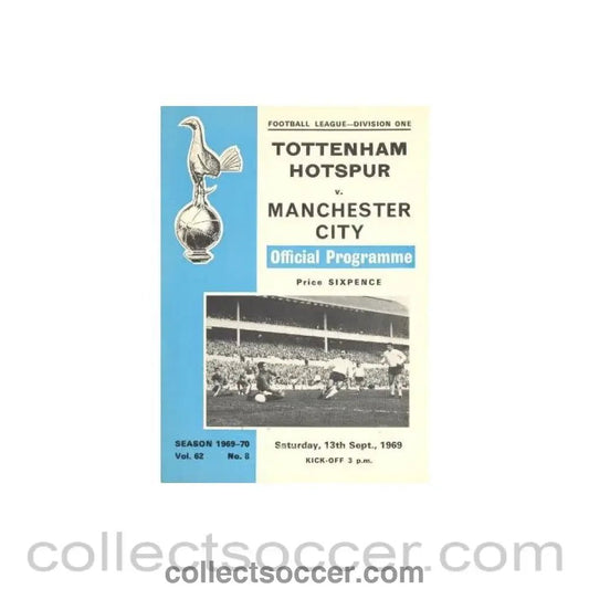 1969 - Tottenham Hotspur v Manchester City official programme 13/09/1969 Football League - Collect Soccer