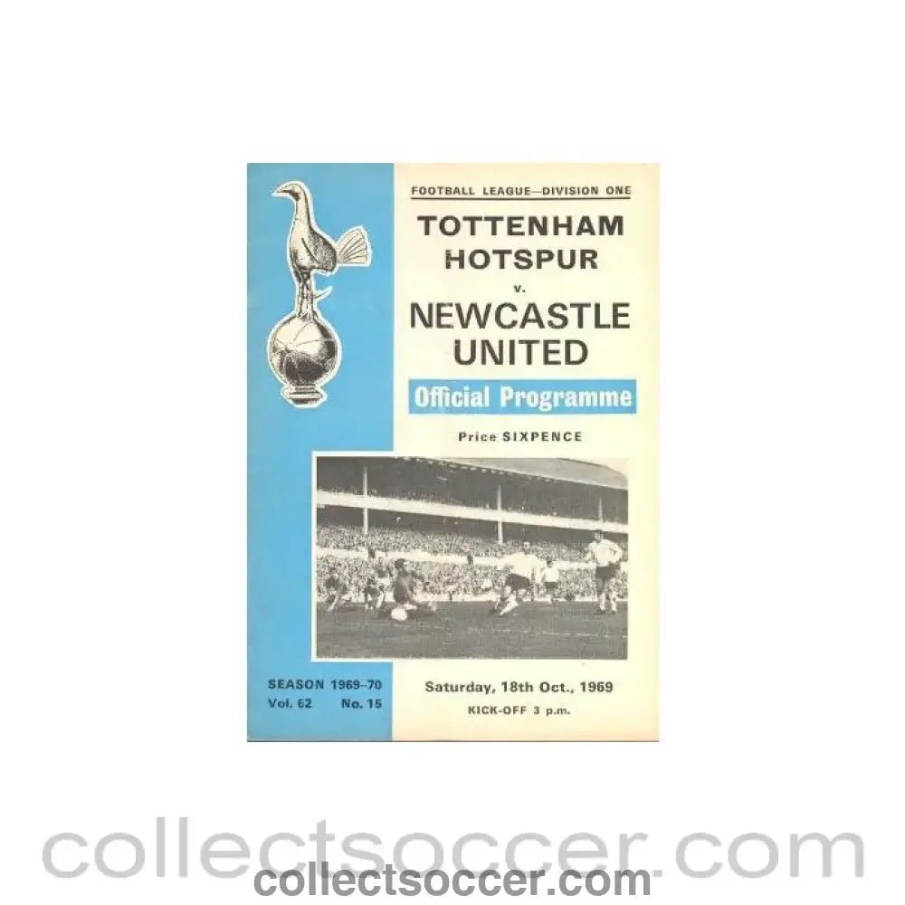 1969 - Tottenham Hotspur v Newcastle United official programme 18/10/1969 - Collect Soccer