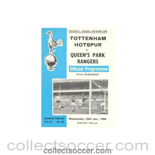 1969 - Tottenham Hotspur v Queen's Park Rangers official programme 29/01/1969 Football League - Collect Soccer