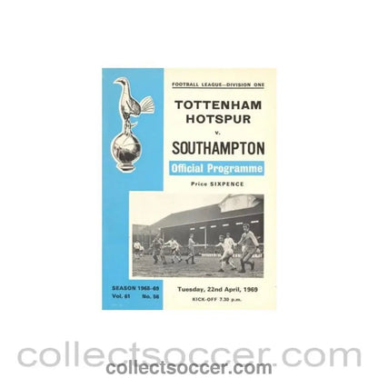 1969 - Tottenham Hotspur v Southampton official programme 22/04/1969 Football League - Collect Soccer
