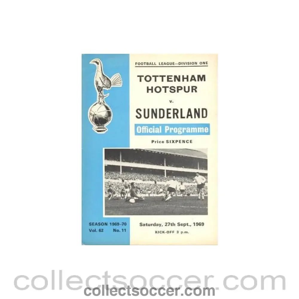 1969 - Tottenham Hotspur v Sunderland official programme 27/09/1969 - Collect Soccer