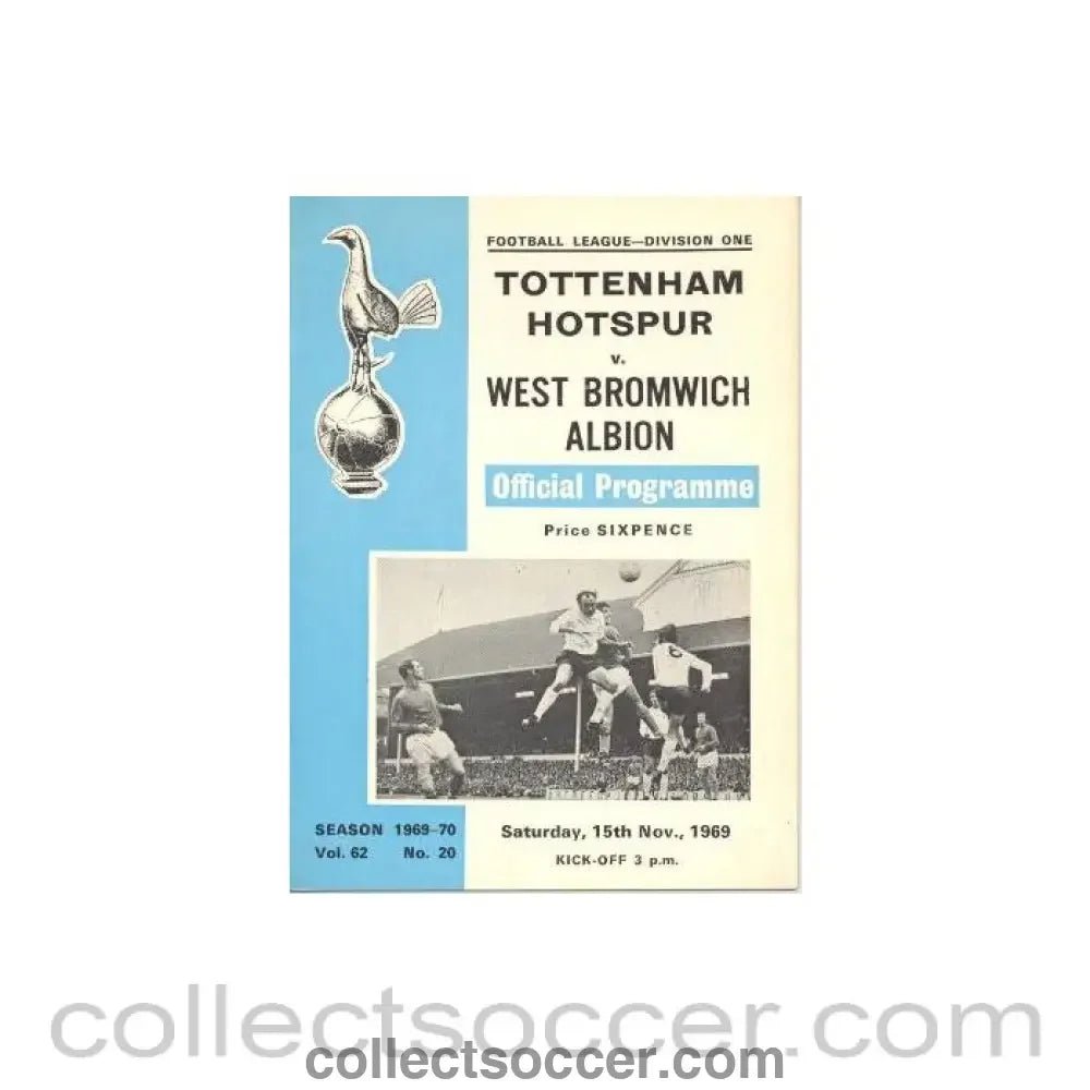 1969 - Tottenham Hotspur v West Bromwich Albion official programme 15/11/1969 Football League - Collect Soccer