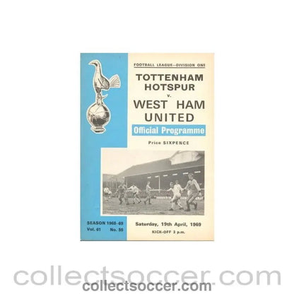 1969 - Tottenham Hotspur v West Ham United official programme 19/04/1969 - Collect Soccer
