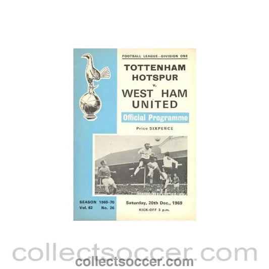 1969 - Tottenham Hotspur v West Ham United official programme 20/12/1969 - Collect Soccer