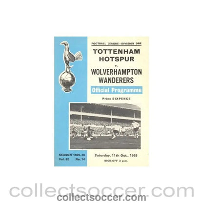 1969 - Tottenham Hotspur v Wolverhampton Wanderers official programme 11/10/1969 Football League - Collect Soccer