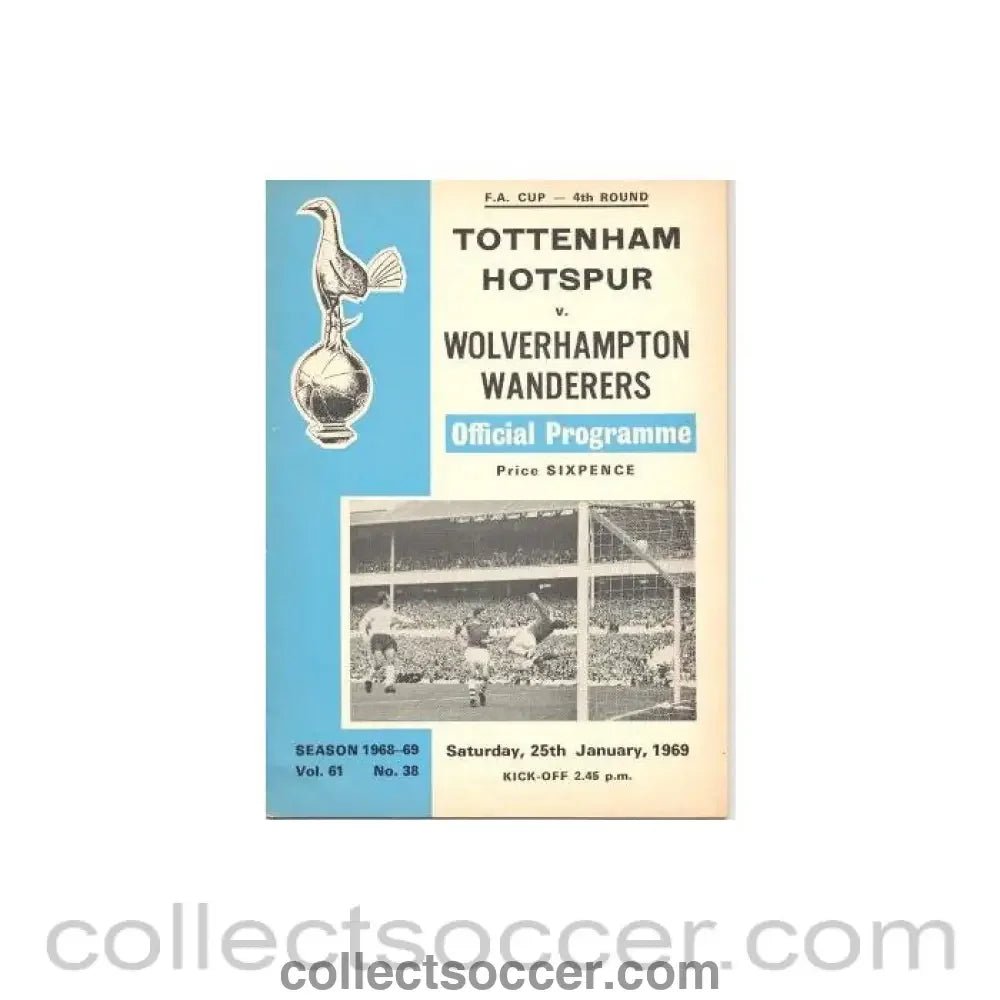 1969 - Tottenham Hotspur v Wolverhampton Wanderers official programme 25/01/1969 - Collect Soccer
