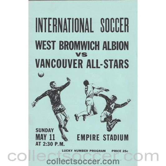 1969 Vancouver All Stars v West Bromwich Albion Football Programme - Collect Soccer