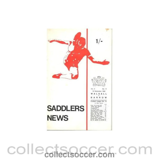 1969 - Walsall v Barrow official programme 16/09/1969 - Collect Soccer