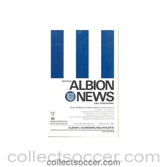 1969 - West Bromwich Albion v Dunfermline Athletic official programme 19/02/1969 - Collect Soccer