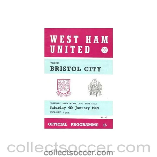1969 - West Ham United v Bristol City official programme 04/011969 - Collect Soccer