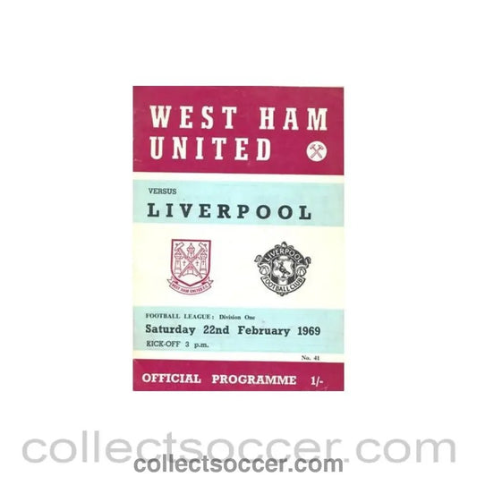 1969 - West Ham United v Liverpool official programme 22/02/1969 Football League - Collect Soccer