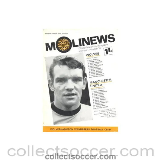 1969 - Wolverhampton Wanderers v Manchester United official programme 15/02/1969 Football League - Collect Soccer