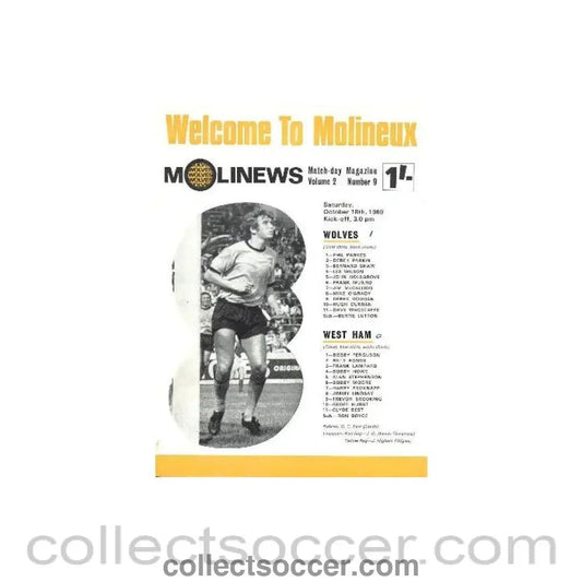 1969 - Wolverhampton Wanderers v West Ham Uniited official programme 18/10/1969 Football League - Collect Soccer