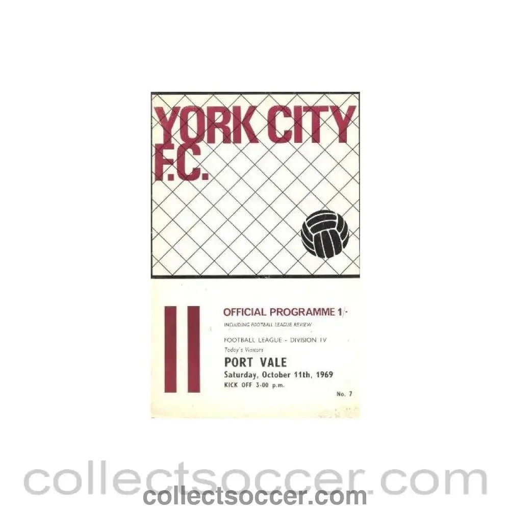 1969 - York City v Port Vale official programme 11/10/1969 Football League - Collect Soccer