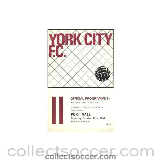 1969 - York City v Port Vale official programme 11/10/1969 Football League - Collect Soccer