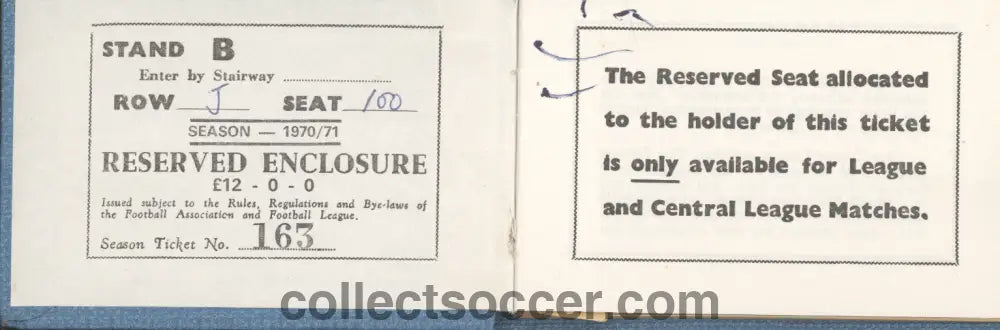 1970/71 Manchester United Season Ticket in Fantastic Condition
