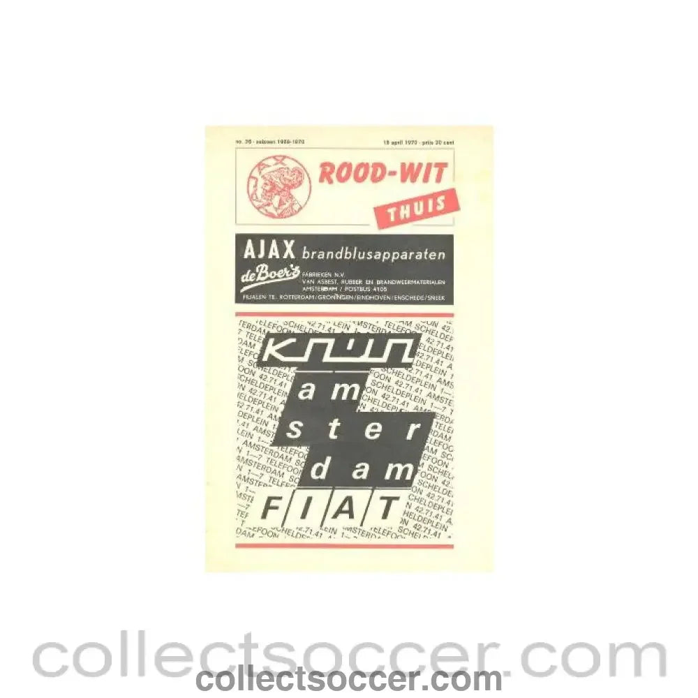1970 Ajax v Arsenal European Fairs’ Cup Semi-Final official programme 15/04/1970 Very Rare!