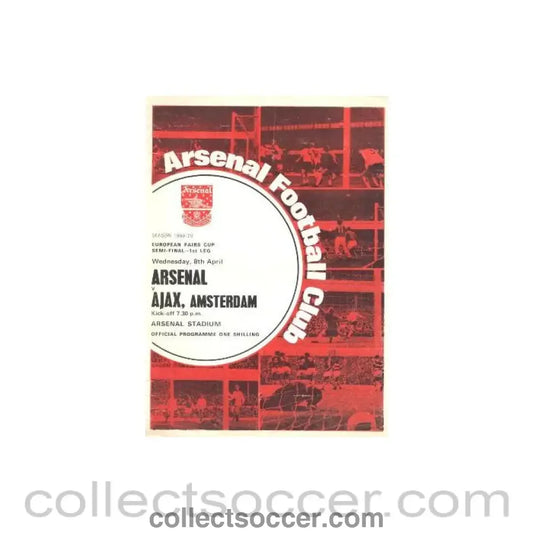 1970 Arsenal v Ajax Amsterdam European Fairs Cup Semi-Final official programme 08/04/1970