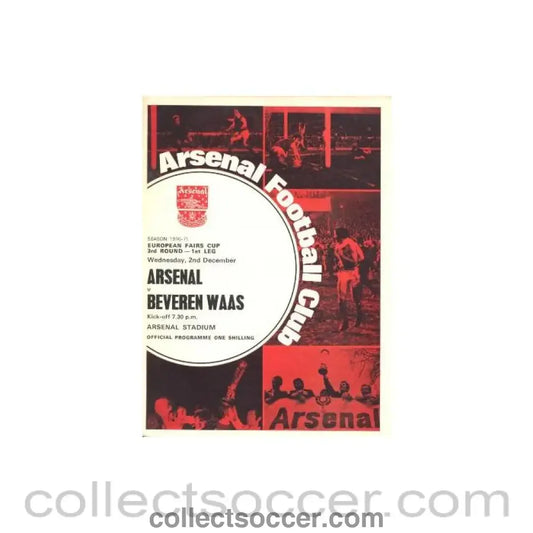 1970 - Arsenal v Beveren Waas European Fairs Cup Third Round First Leg official programme 02/12/1970