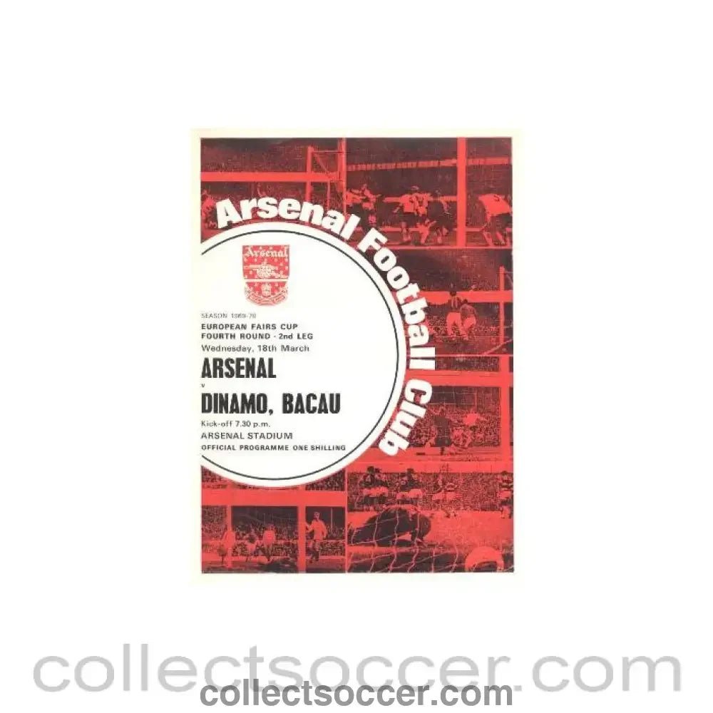 1970 Arsenal v Dynamo Bacau European Fairs' Cup Fourth Round Second Leg official programme 18/03/1970 - Collect Soccer