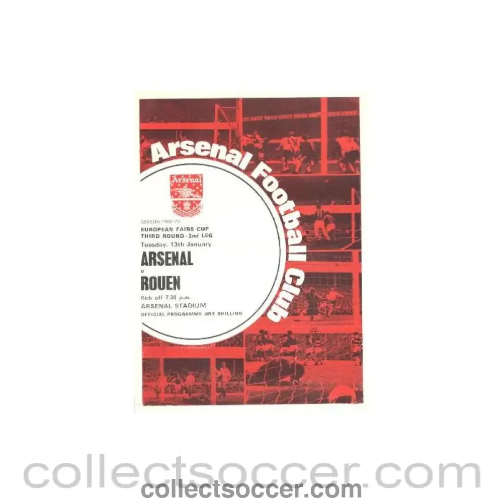 1970 Arsenal v Rouen European Fairs’ Cup Third Round Second Leg official programme 13/01/1970